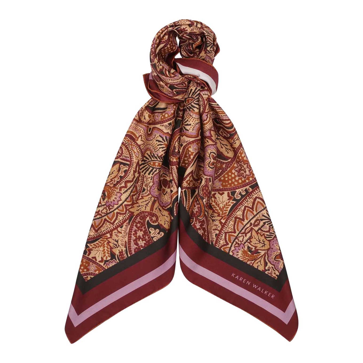Karen Walker Paisley Classic Silk Scarf Burgundy Multi